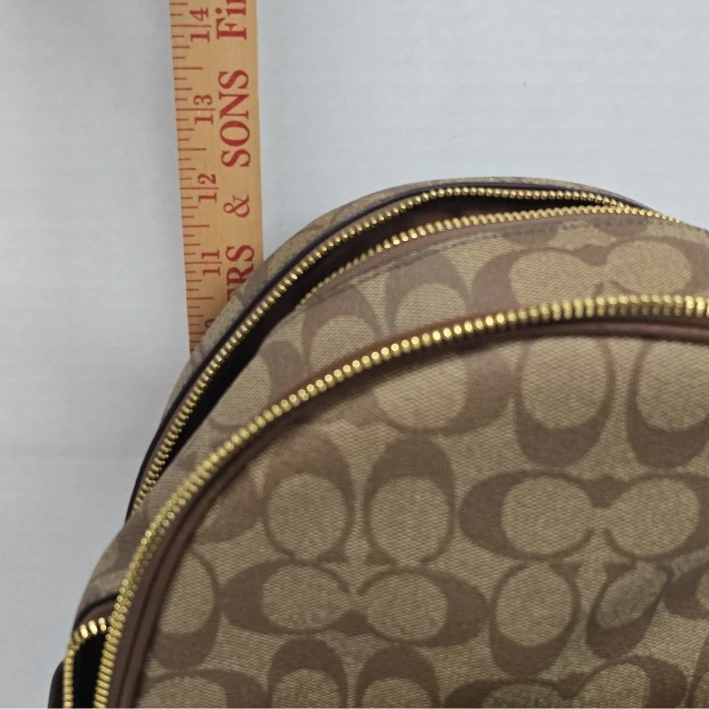 Coach Signature Backpack Brown Tan Gold Hardware Zip Closure Front Zip Pocket